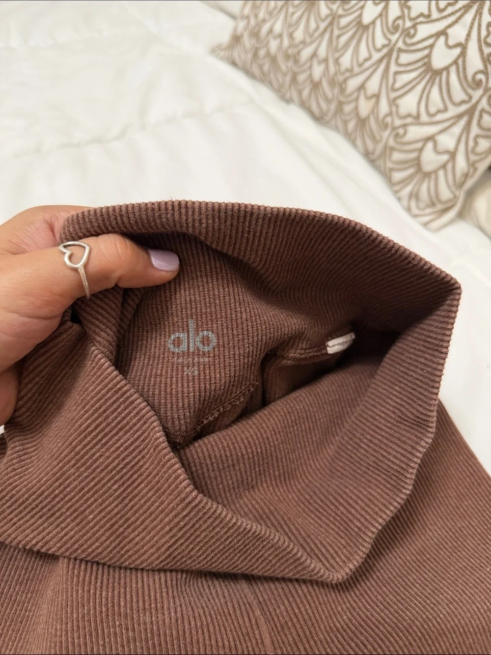 ALO Yoga Ribbed Cropped Cowl Tank & Sleeve Set in Brown